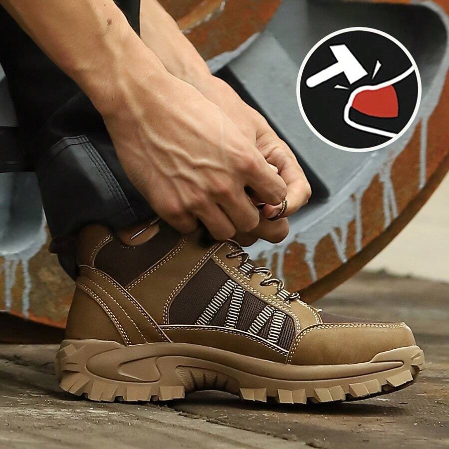 CEATSAFETV Safety Work Shoes, Button Design Safety Shoes, Breathable Men's Protective Shoes - Khaki - View 1