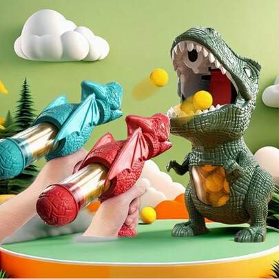 Children's Novel Dinosaur Shooting Toy, Interesting Dinosaur Scoring Shooting, Air-Powered Competition, Parent-Child Interactive Competition Toy, Includes 1 Launcher + 12 Soft Balls Or 2 Launchers + 24 Soft Balls, Children's Day/Birthday Gift