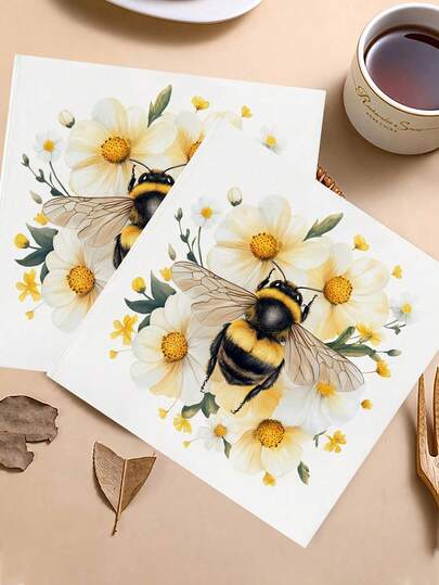 50/20/1 Pack Portable Disposable Absorbent Paper Towels, 10*10 Inch Bee Pattern, Suitable For Restaurants, Kitchens, Valentine's Day, Home Decor, Dorms, Restaurants, Ramadan, Easter Decor