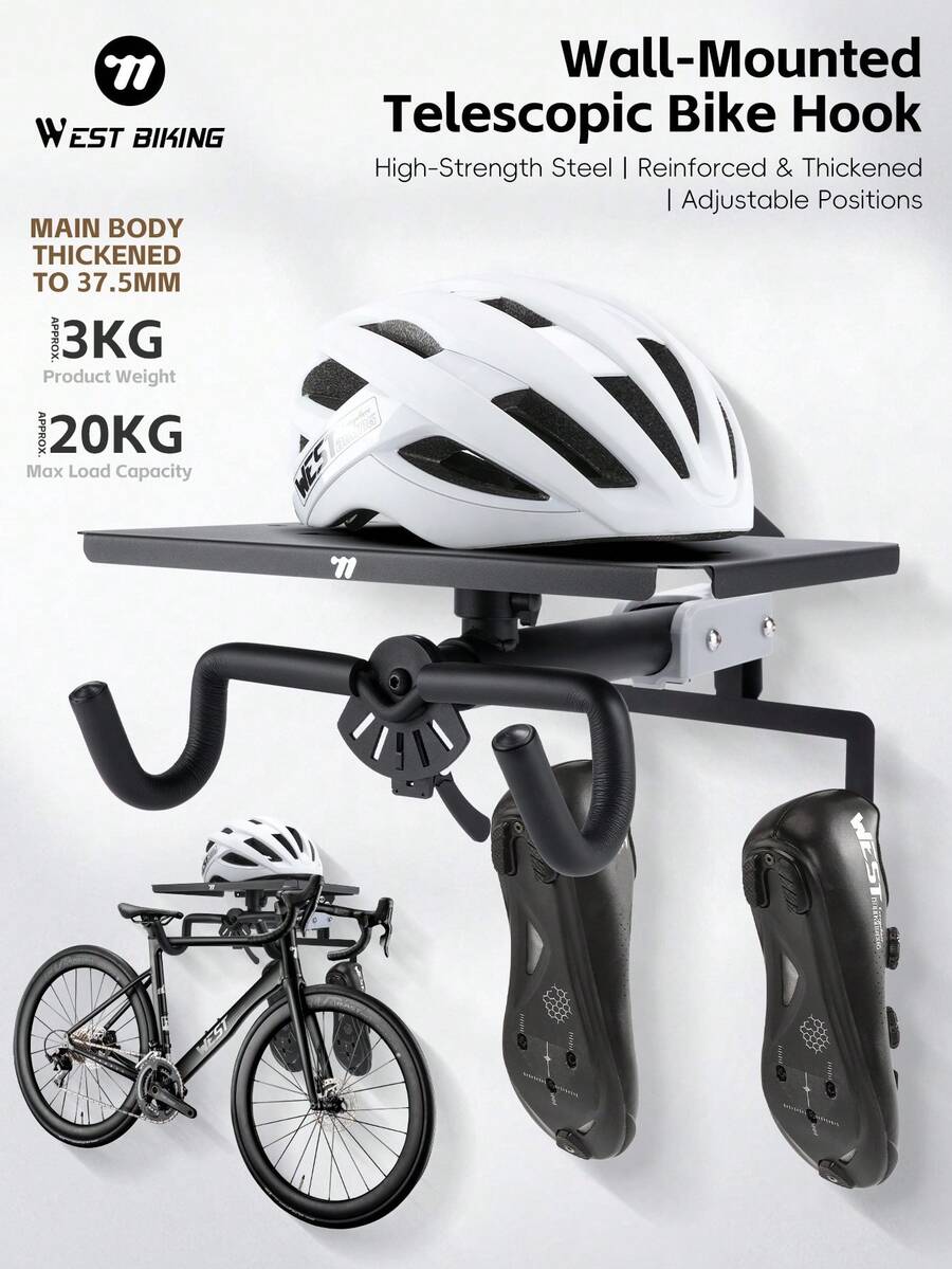 WEST BIKING 90 Degree Foldable Wall-Mounted Bicycle Hook, Rust-Resistant And Wear-Resistant, Can Hang Helmet, Cycling Shoes, Glasses, Mountain Bike, Road Bike, Bicycle Accessories Storage Hook, Includes Installation Accessories - A - View 1