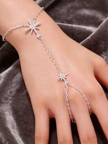 1pc Sexy Luxury Rhinestone Star Zirconia Finger Chain, Perfect Finger Ring Jewelry Gift For Friends - Star - View 9