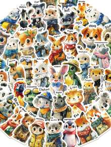50pcs Fantasy Animal Cartoon Collage Stickers Aesthetic Vibes For Journal, Phone Case, Tablet, Water Bottle, Desk, Helmet, Bike, Luggage, Waterproof Decals - Multicolor - View 8