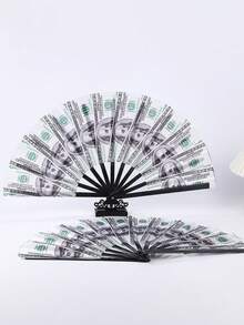 1pc Retro Dollar Pattern Foldable Hand Fan, Unique Party & Photography Prop, Perfect Gift For Christmas, Mother's Day, Father's Day And Birthday - Multicolor - View 2