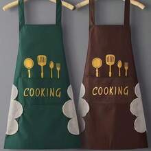 1pc Kitchen Apron With Knife & Fork Pattern, Large Pocket, Wipe Hands Details, Household Cleaning Essential - Multicolor - View 6