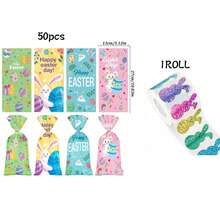 1pc/50pcs/51pcs Easter Gift Bags With Rabbit Stickers, Suitable For Easter Party Favors, Candy And Small Gift Packaging - Multicolor - View 9