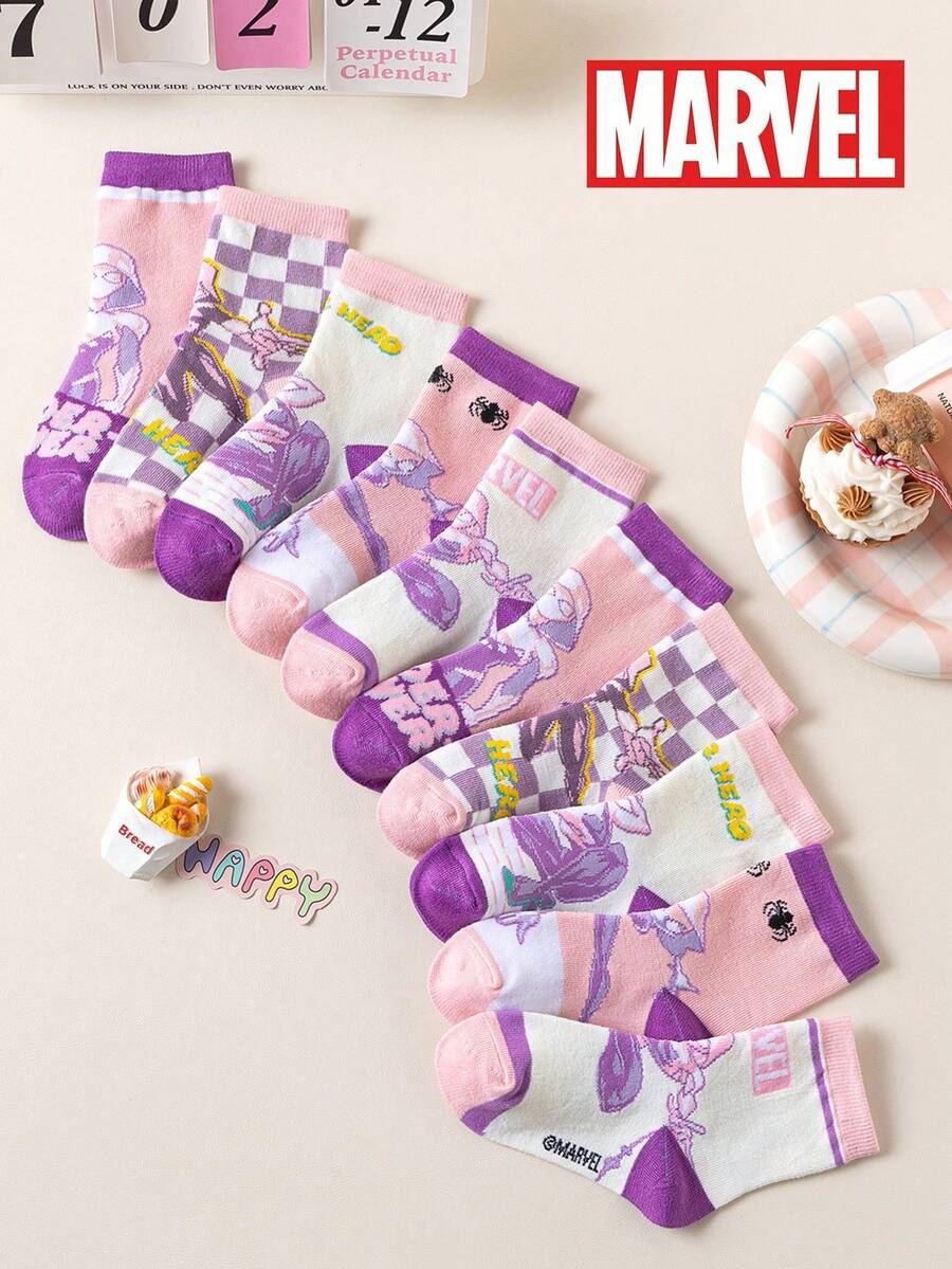 1/5/10 Pairs Kids Socks With Marvel Superhero Spider-Man Design, Boys' Mid-Calf Socks, Korean Cartoon Style, Girls' Socks, Spring/Summer - Multicolor - View 1