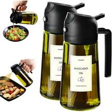 TrendPlain - Dispensador de aceite de oliva original de 16oz/470ml para utensilios de cocina y accesorios de freidora de aire - Rociador de aceite de oliva para cocinar con pegatinas - Negro - Ver 9