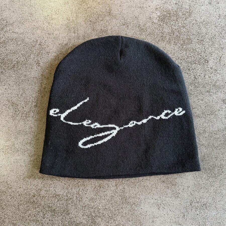 1pc Minimalist "Elegance" White Letter Knit Beanie Hat, Versatile Fashionable Item For Autumn/Winter - Knitted Hat - View 1