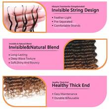 18英寸55克预分离羽毛钩编人发，深波浪卷，隐形钩编接发，50股自然黑 - S30 - 查看 4