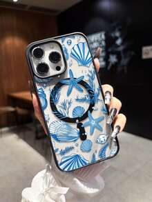 Blue Seashell & Starfish Pattern Magnetic Adsorption Phone Case, Compatible With Samsung S24/S25/S23 S Series And A55/A15/A15 A Series, 17, 16 Pro Max, 14, 13, 12, Compatible With IPhone 11 Pro Max, XS Max, X, XR, 8, 7, Plus, Mini, Can Be Used As Birthday Gift, Girlfriend, Boyfriend Or Self-Use - Multicolor - View 3