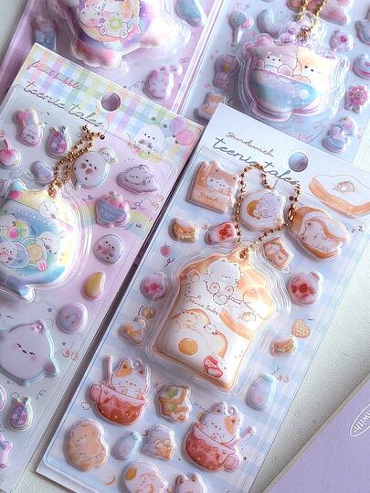 3D海绵防水贴纸套装，猫狗挤压玩具挂饰，减压泡泡贴纸