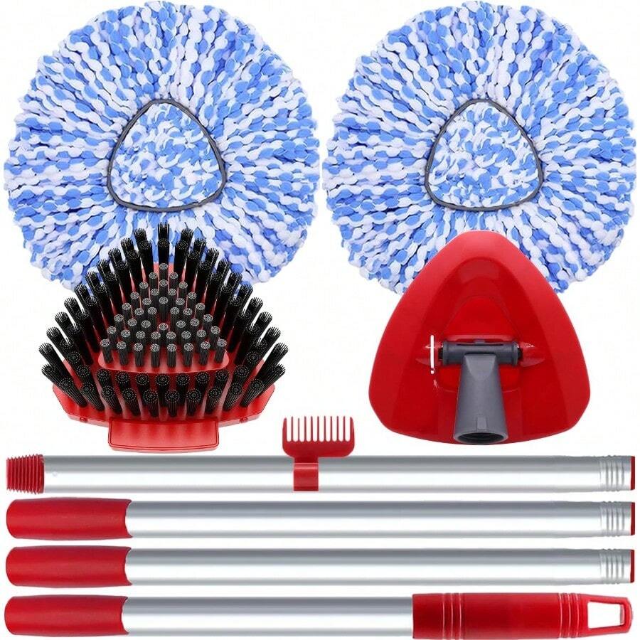 2 Pack Spin Mop Heads Replacement Compatible With O Cedar RinseClean 2 Tank, Upgraded Scrub Brush,4 Section Mop Handle And 1 Base Combo Set, Microfiber Replace Head Refill - Blue (2 Tank System) - View 1