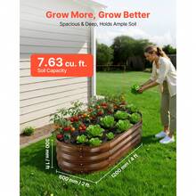 2 Pack Galvanized Raised Garden Beds, 4 X 2 X 1 Ft, Oval Metal Planter Boxes Kit Outdoor, Bottomless Elevated Garden Box With Gloves, Alu-Zinc, For Planting Flowers Vegetables, Deep Wood Grain - 4*2*1ft Dark wood grain 2-piece set - 查看 2