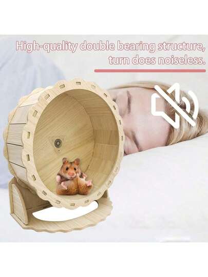 Small Pet Wooden Hamster Wheel, Quiet Hamster Exercise Wheel, Anti-Slip Activity Toy, Small Pet Activity Toy, Hamster Boredom Breaker Toy, Waterproof And Mildew-Resistant, Easy To Clean, 2-In-1 Wall-Mounted + Upright, Suitable For Gerbils, Guinea Pigs, Hamsters, Etc.