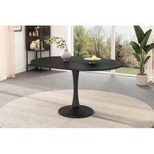 Extendable Dining Table, Oval Table, Coffee/Lounge Table, Length 100/140 X Width 100 X Height 75 Cm, Modern And Minimalist Dining Table, Black - Black - View 4