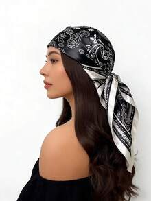 1条复古佩斯利花纹腰果印花真丝围巾，新款春夏领巾，休闲服饰配饰，简约时尚围巾 - 彩色 - 查看 1