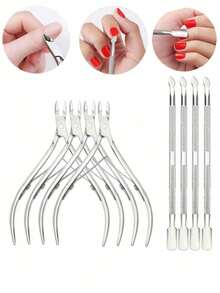 8件套美甲工具套装 - 指甲钳、角质层钳、带推杆的指甲剪 - 不锈钢指甲和脚趾甲修剪器 - 銀色 - 查看 1