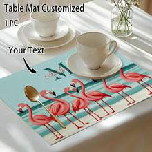 1pc Flamingo Design Personalized Placemats, Customizable Name, Heat-Resistant Kitchen/Dining Table Mats For Home, Party, Gatherings - Multicolor - View 1