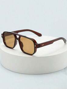 1pc Men's Classic Square Double-Bridge Minimalist Stylish Fashion Fashion Glasses (Suitable Driving, Travel, Casual, Vacation, Outdoor, Sports, Daily Use)2026 - 深茶架茶葉 - 查看 1