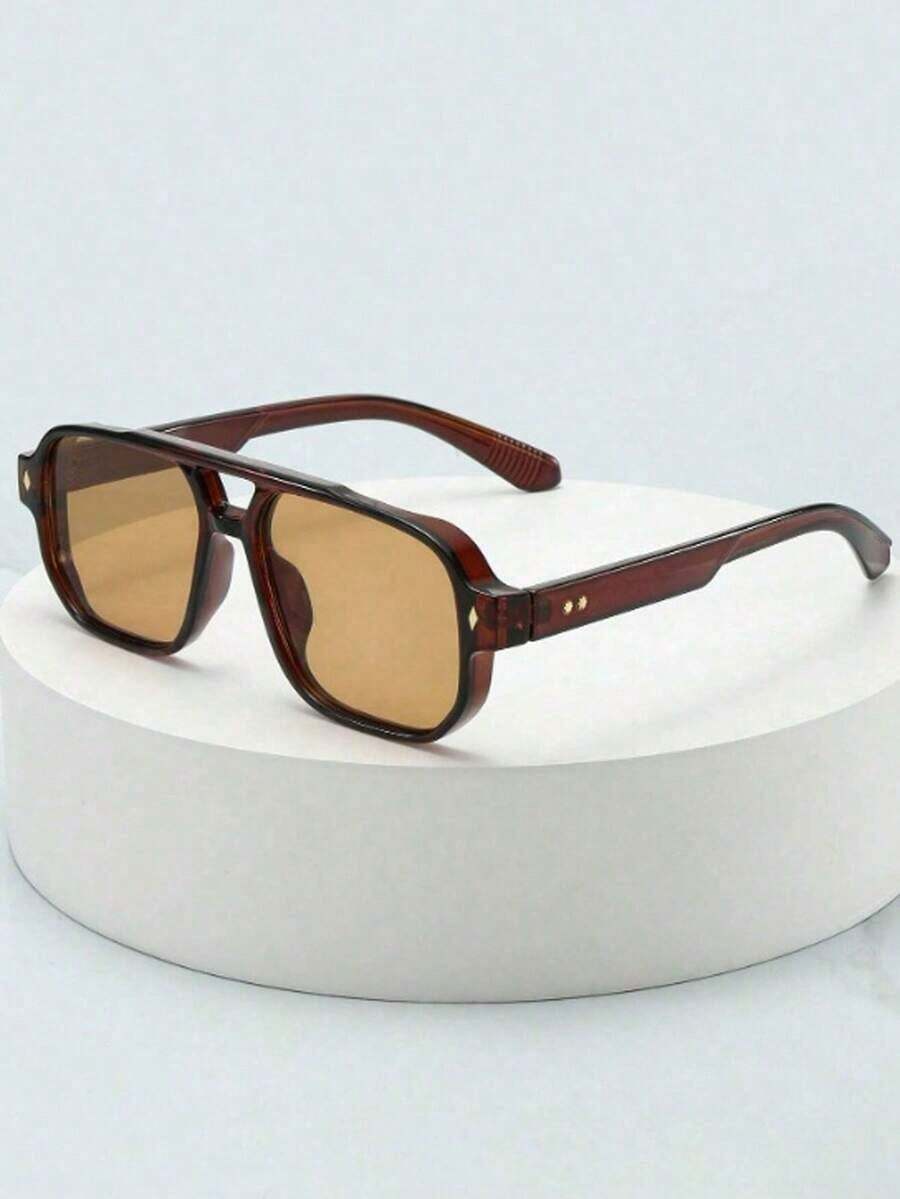 1pc Men's Classic Square Double-Bridge Minimalist Stylish Fashion Fashion Glasses (Suitable Driving, Travel, Casual, Vacation, Outdoor, Sports, Daily Use)2026 - 深茶架茶葉 - 查看 1