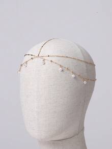 1pc Adjustable Bohemian Style Faux Pearl Headchain, Bridal Headpiece, Women Jewelry Gift, Valentine's Day/Birthday Present, Jewelry - Gold - View 3