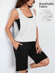 Women's Loose Sleeveless Diamond Pattern Fabric Sports Tank Top, Suitable For Outdoor Leisure, Commuting, Gym Workout, Short Coverup For Spring/Summer - White - View 1