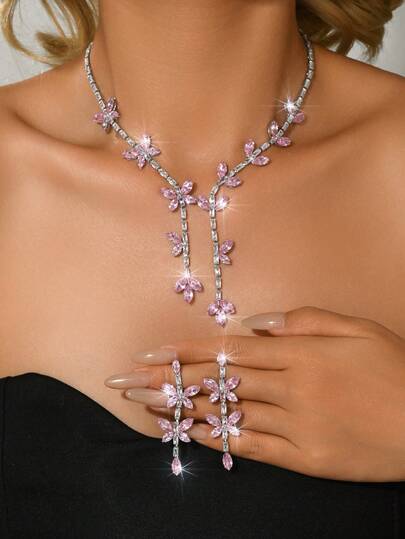 3pcs/Set Cubic Zirconia Leaf Butterfly Necklace Earrings, Jewelry Set - Bride's Wedding Gift, Daily Work/Party/Vacation Clothes, Luxury Multifunctional Jewelry Accessories Wholesale