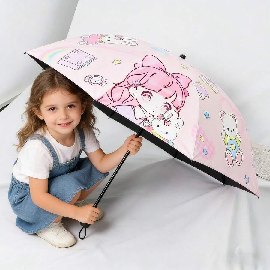 可愛動漫風雨傘!採用高品質防水布料製成,附可愛馬卡龍色印花-耐用防風,開學季適用 - 彩色 - 查看 1
