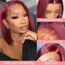 99j Burgundy Bob Wig Human HaIr Wigs 13x4 Lace Front Wigs For Black Women Straight Burgundy Human Hair Pre Plucked 180% Density Transpaent Lace Frontal Wig - S99J - View 5