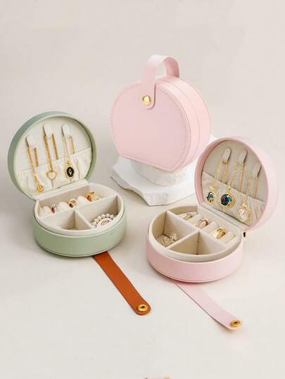 1pc Portable Jewelry Box, Small Jewelry Box, Women's Minimalist Household Jewelry Storage Box, Travel Storage Box, Exquisite Mini Earring Storage Box, Zipper Jewelry Box, Can Store Earrings, Rings, Necklaces, Bracelets, Portable Cosmetic Bag, School Supplies, Travel Essentials, Dorm Necessities