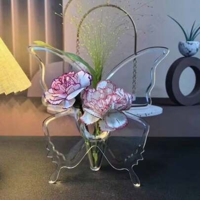 1 transparent fjärilsvas - en modern, lyxig och enkel dekoration, lämplig för uppställning på skrivbord och i vardagsrum, och en behållare för hydroponiska växter i korridorer