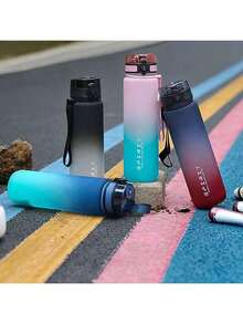 1pc 500ml/650ml/1000ml High Quality Ombre Color Plastic Water Bottle, Large Capacity Portable Sports Water Bottle Suitable For Outdoor Activities, Fitness, Camping, Travel - Multicolor - View 1