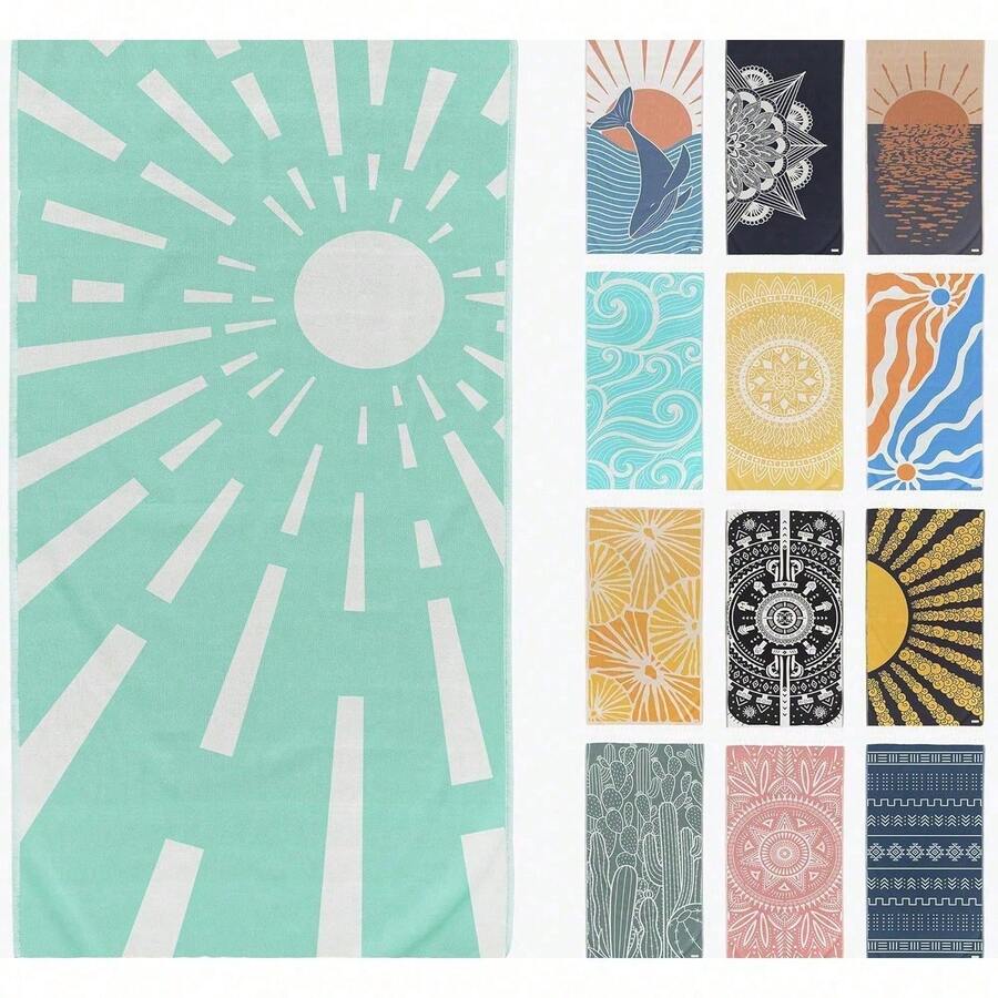 1PC 29 X 58 Inch Thin Beach Towel Weighs 268g, Made With Polyester Cotton Bath Towel(Non-Tassel Style), Oversized Beach Blanket For Travel, Great Gift For Friends, Parents, Families Home Outdoor Use - 41 - 綠松石 - 查看 1