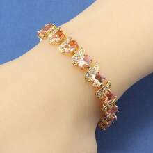 18K Gold Plated Cubic Zirconia Tennis Bracelet, Versatile Luxury Niche Design, Elegant Vintage Fashion Accessory For Women, Adjustable Length 18cm+3cm, Ideal Gift, Multiple Colors Available - Green - View 20