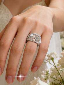 1pc Elegant Butterfly Pattern Hollow Out Single Rings Creative Inlay Cubic Zirconia Charm Women Ring For Engagement Mother's Day Holiday, Travel Party Copper Gifts - White - View 2