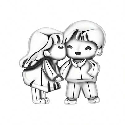 CYMYSS 1件可爱卡通情侣设计925镀银抛光吊坠，男女皆宜，情人节/结婚纪念日情侣礼物