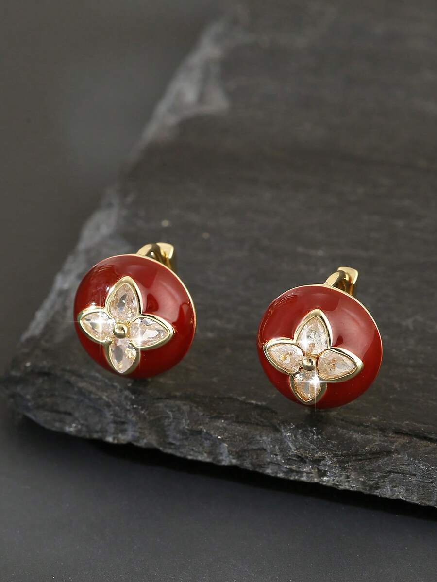 1 Pair Vintage Elegant Copper Geometric Petal Drop Hoop Earrings, Graceful Gift For Women - Round - View 1