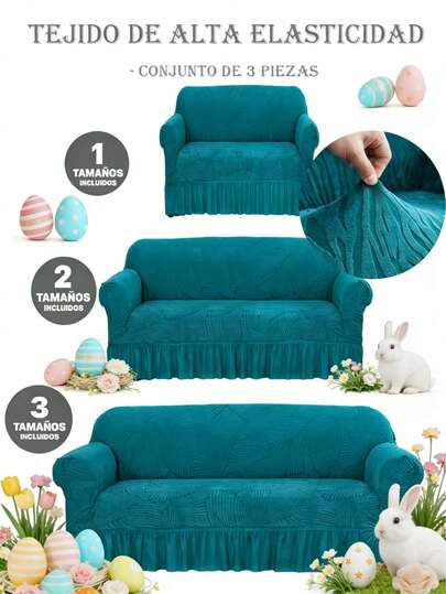 Fundas de Sofá de 3 Piezas en Color Verde Azulado, Tejido de Alta Elasticidad y Textura Jacquard con Diseño de Hojas, Incluye 1, 2 y 3 Plazas con Falda Decorativa, Protección Completa y Ajuste Perfecto, Ideal para Renovar la Decoración del Hogar, Salones y Espacios de Reunión, Regalo Premium en Celebraciones como Día de la Madre, Día de San Valentín, Navidad, Año Nuevo, Día de los Muertos, Grito de Independencia, Cyber Monday, Semana Santa, Graduaciones, Bodas, Fiestas de 15 Años y Aniversarios(Rojo/Marrón/Verde)