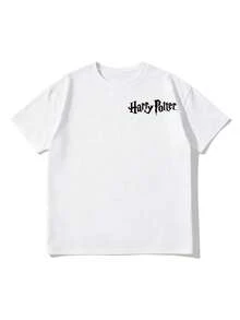 Whysmera SHEIN X Harry Potter Áo thun nữ cổ tròn, với thiết kế in đồ họa hợp tác, tạo nên vẻ ngoài sống động và thời trang. - trắng - Xem 4