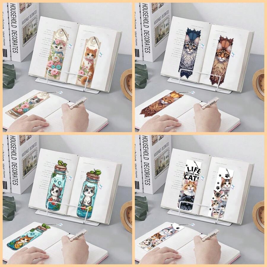3pcs Diamond Painting Bookmarks, Cat Series Pattern, Acrylic Material With Embedded Round Crystal Gems, Suitable For Back To School, Book Marking, All Holiday Gifts