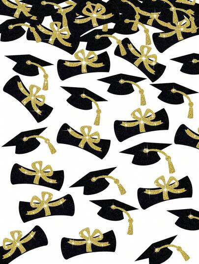 24/12件闪亮毕业证书装饰纸、毕业帽、金色和黑色丝带，2026毕业派对装饰、祝贺用品、毕业主题桌面装饰和丝带，适用于桌面装饰、派对和其他场合，有助于营造欢乐的氛围。