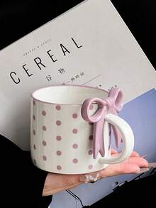 1pc 450ml Cute Bow Ceramic Mug, Unique Design High-Quality Girly Coffee Cup For Home Use - Multicolor - View 14