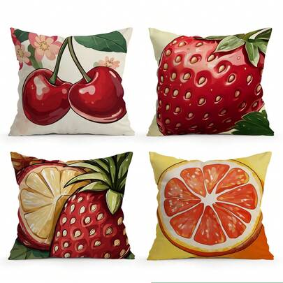 4pcs Fruit Pattern Pillow Covers Without Inserts, Single-Sided Printed Cushion Covers, Suitable For Living Room, Bedroom, Home Decor, All Seasons