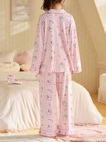 Gongdie 2pcs Disney Marie Cat 2026 Long Sleeve Pajama Set, Cotton Cartoon Pink Loungewear Suit For Women - Watermelon Pink - View 6