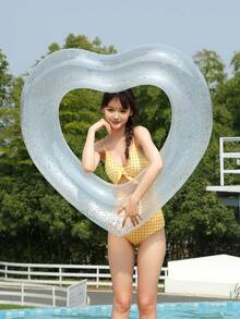1pc Inflatable Heart-Shaped Swimming Ring, Adult Underarm Floating Circle For Swimming Pool Party, Sunbathing - White - View 1