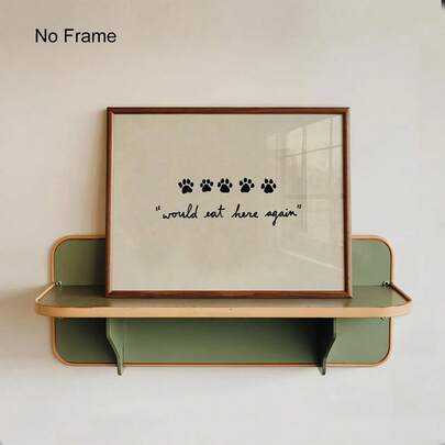 1pc Funny Pet Paw Print Review Wall Art, 'Would Eat Here Again', Neutral Beige Minimalist Poster, Handwritten Minimal Typography Bedroom Wall Art Print, Beige Minimalist Home Decoration, No Frame