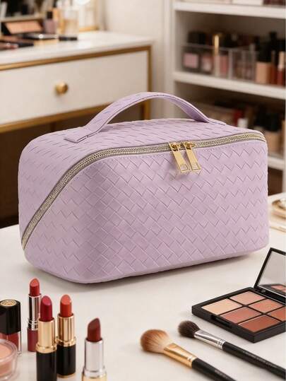 1 pieza Bolsa de cosméticos de viaje portátil, organizador de tocador impermeable de doble capa, bolsa de maquillaje de cuero PU, bolsa de almacenamiento de cosméticos de gran capacidad, bolsa de tocador colgante para vacaciones, bolsas de maquillaje para mujeres, adecuada para viajes, vacaciones, playa, artículos esenciales de viaje, artículos esenciales de crucero, artículos esenciales de vacaciones, regalo de cumpleaños, regalo de dama de honor, regalo para la madre, maestra, novia, regalo de Año Nuevo de primavera