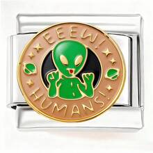 彩色蘑菇草莓翅膀、意大利纽扣、9毫米手链、不锈钢手链、珠宝制作、不锈钢手链模块、几何圆形图案、时尚星空、海洋、日落徽章 - 彩色 - 查看 8