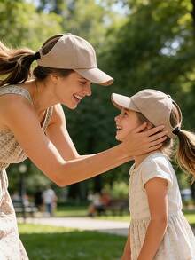 Mũ lưỡi trai buộc tóc đuôi ngựa cho bố mẹ và con cái - Có thể điều chỉnh, màu trơn, chống nắng, kiểu dáng thường ngày, thích hợp cho mùa xuân/hè, hoạt động ngoài trời hoặc đi biển. - 2 cái - Xem 5