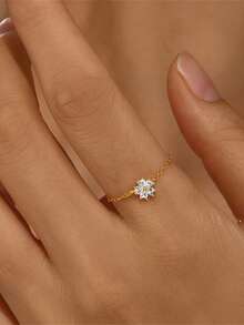 1枚925纯银极简星形链戒指，奢华风格可调节戒指，适合女性日常佩戴/婚礼新娘首饰，精致珠宝 - 金色 - 查看 20